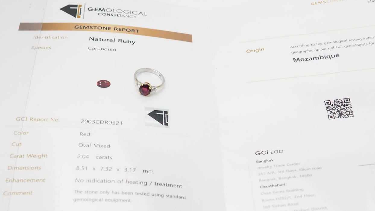 Anello 2 rubini naturali certificati in oro e diamanti