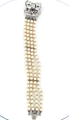 Bracelet Bracelet de perles avec fermoir en or blanc 18 carats et diamants 58 Facettes