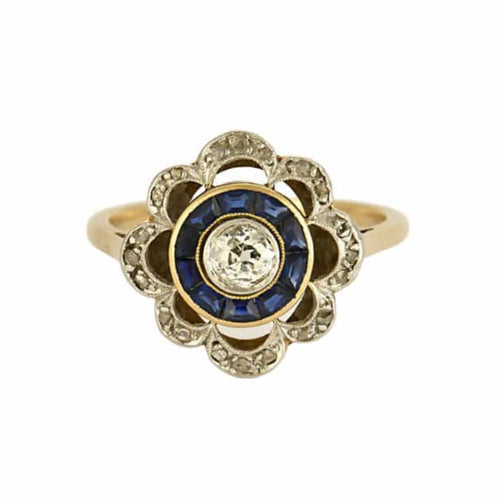 Bague 52,5 Bague en or blanc, or jaune, diamants et saphirs de synthèses calibrés 58 Facettes MON0490