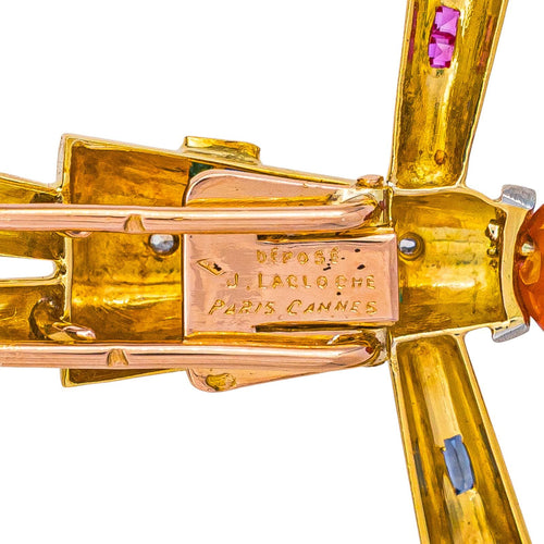 Broche Lacloche Broche Epouvantail Or jaune, Platine Cornaline, Saphirs, Diamant 58 Facettes 4199344CN