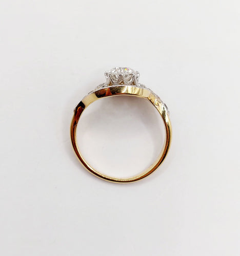 Bague 56 Bague tourbillon or jaune et platine, diamant taille ancienne 0.80 carat (circa 1900) 58 Facettes A06327