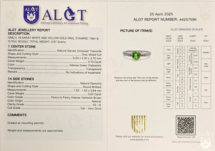 Bague Bague en or blanc et jaune, Tsavorite et diamant 58 Facettes 44257596