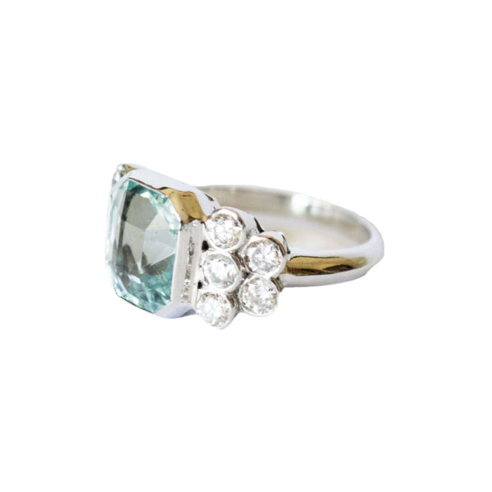 Bague 55 bague en or avec diamants et aigue-marine 58 Facettes Q163B