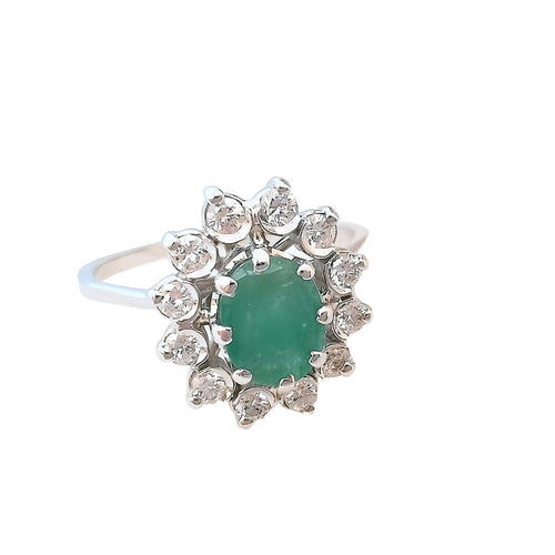 Bague 57.5 Bague marguerite vintage émeraude et diamants 58 Facettes AA 1740