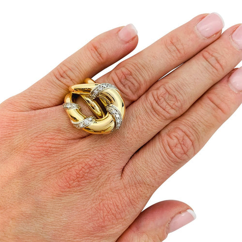 Bague 47 Bague "Noeud", deux ors sertie de diamants. 58 Facettes 31192