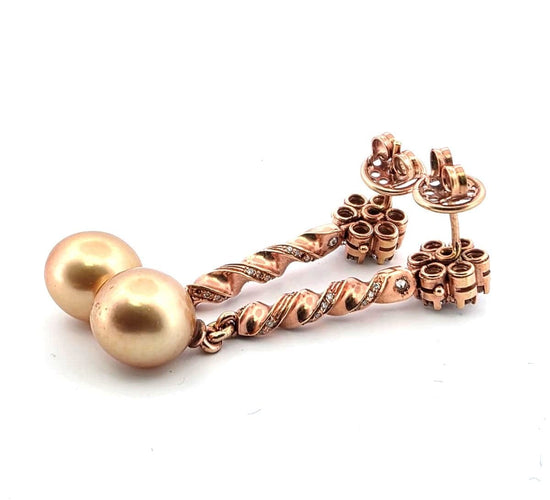 Boucles d'oreilles Boucles d'oreilles en or rose avec perles d'or et diamants 58 Facettes