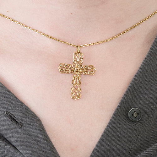 Pendentif Croix tréssée en or jaune 58 Facettes AUX1029