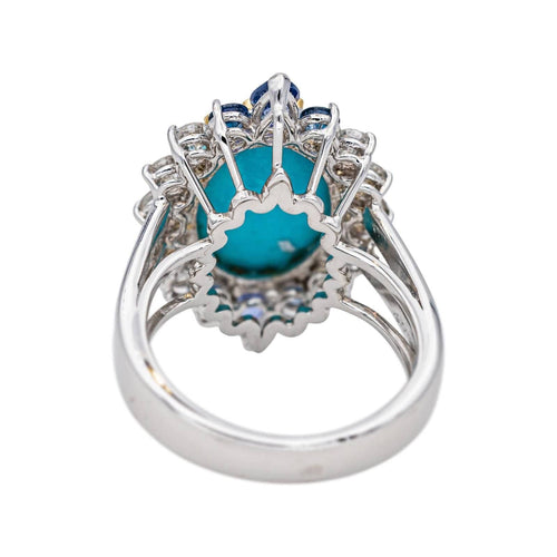 Bague 51 Bague Marquise  Or blanc Turquoise, Diamant, Saphir 58 Facettes 4654147CN