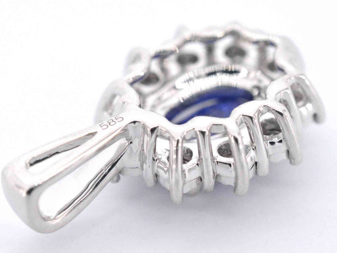 White gold entourage pendant with diamonds and sapphire 58 Facettes 2299
