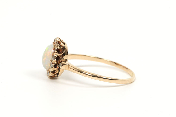 Bague 57 Bague Art Déco or jaune, opale, diamants taille rose 58 Facettes 21472