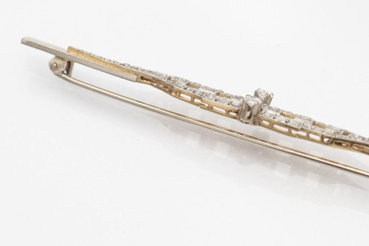 Geometric Art Déco yellow gold and platinum brooch with diamonds 58 Facettes 10838