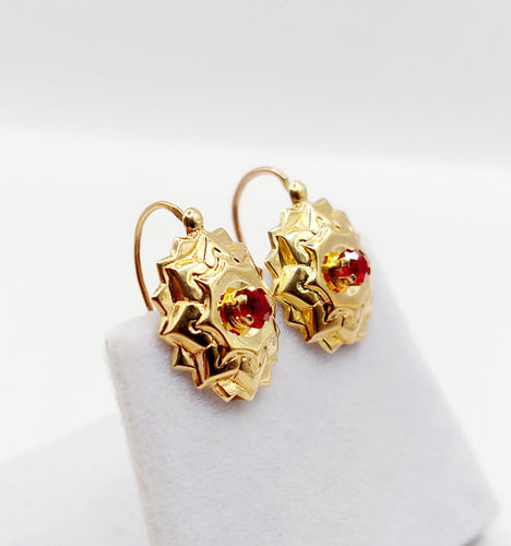 Dormeuses or rose, étoile et pierres rouges (circa 1900) 58 Facettes A05839