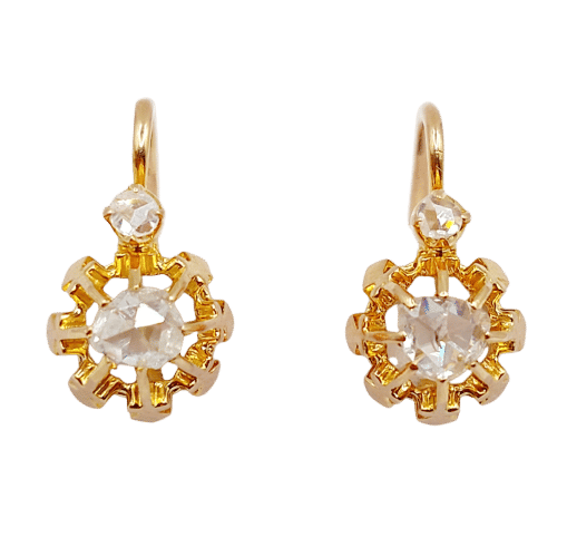 Dormeuses victoriennes or rose, diamants taille rose (circa 1880) 58 Facettes A06212