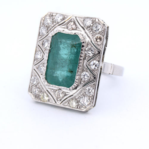 Bague 54 BAGUE PLATINE - ÉMERAUDE et DIAMANTS - DÉCO' 58 Facettes