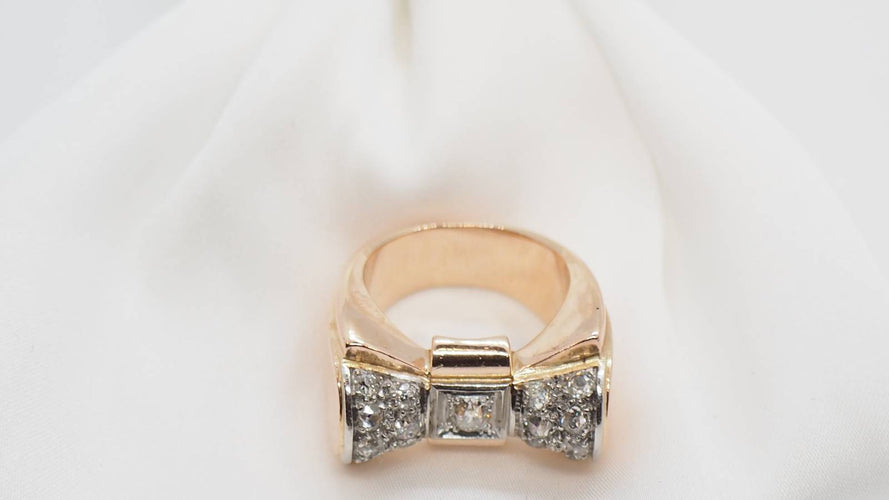 Bague 51.5 Bague années 50 en or rose, platine et diamants 58 Facettes 30362