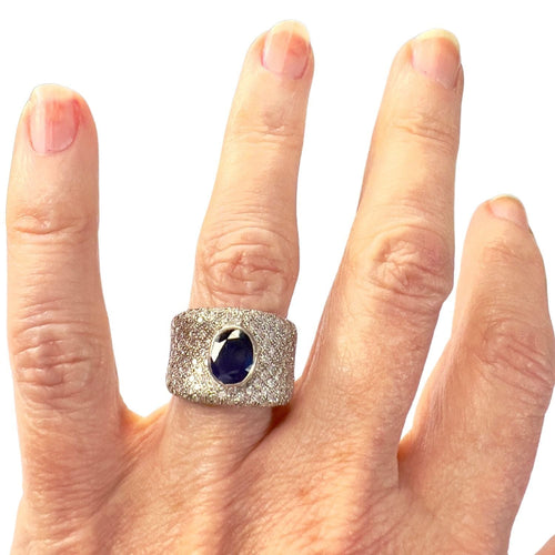 Bague 54 Bague en or du XXème siècle de style contemporain avec diamants et saphir 58 Facettes Q71B (920)