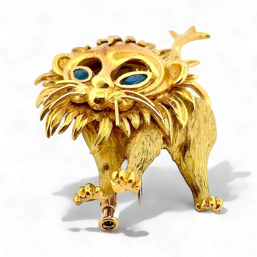 Broche Broche Lion en or jaune 18 carats et saphirs 58 Facettes
