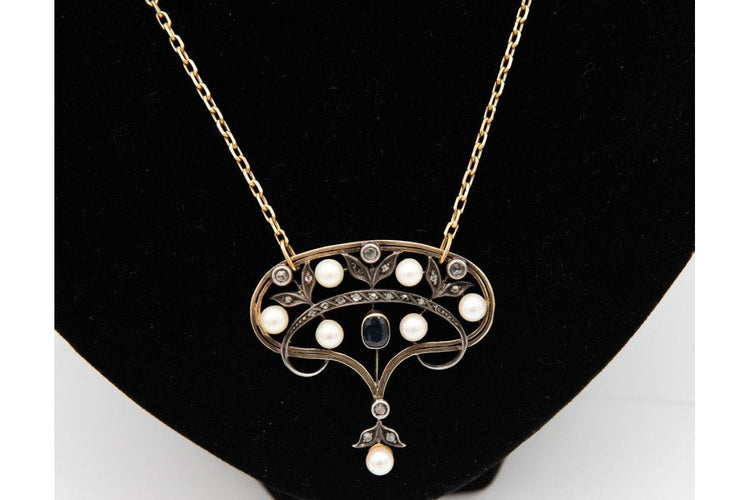 Pendentif Art Nouveau gold and silver pendant, Belle Epoque circa 1910 58 Facettes 9457