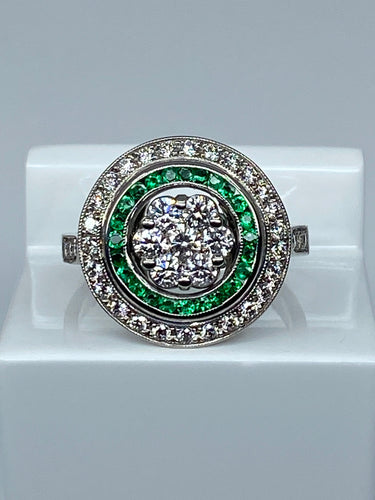 Styl pierścienia Art Deco Diamenty Szmaragdy