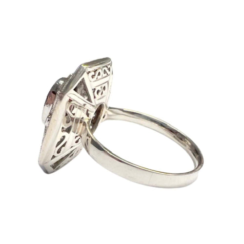 Bague 54.5 Bague en platine de style Art Déco avec diamants et grenat 58 Facettes Q35B