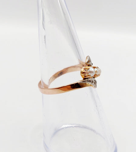 Bague antique perles et diamants taille rose en or rose 18k art nouveau