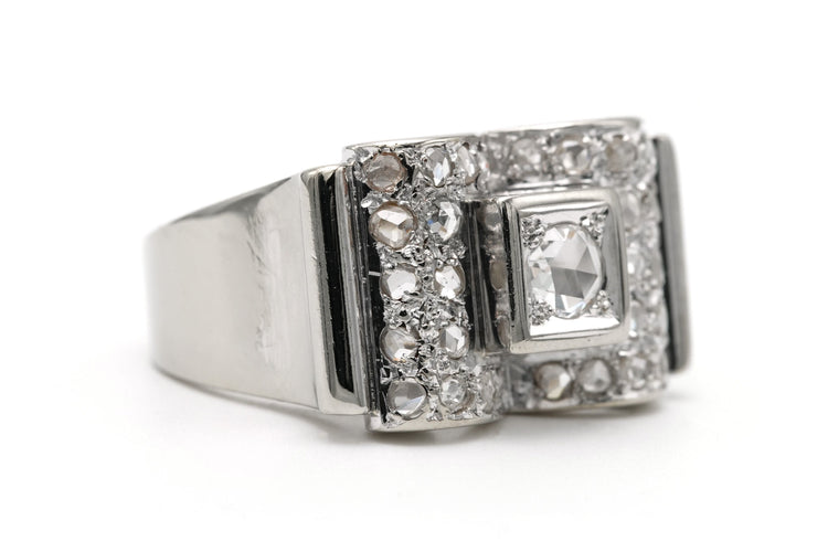 Bague 55 Bague Art Déco - Bague sertie de diamants taille rose en or blanc 18k 58 Facettes 23293