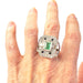 Bague 56 Bague en platine de style Art Déco avec diamants, saphirs et émeraude 58 Facettes Q72B (923)
