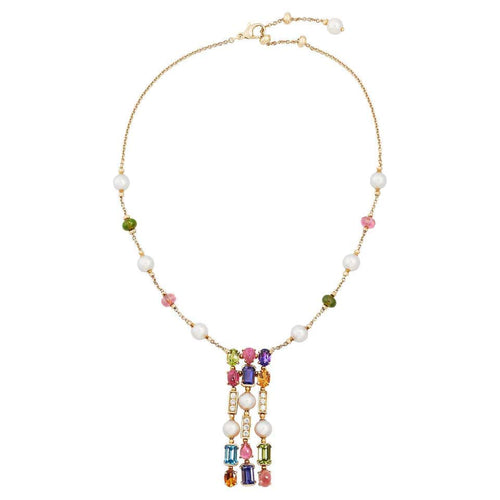 Collier BULGARI - Collier Allegra en or jaune, pierres de couleur, perles et diamants 58 Facettes