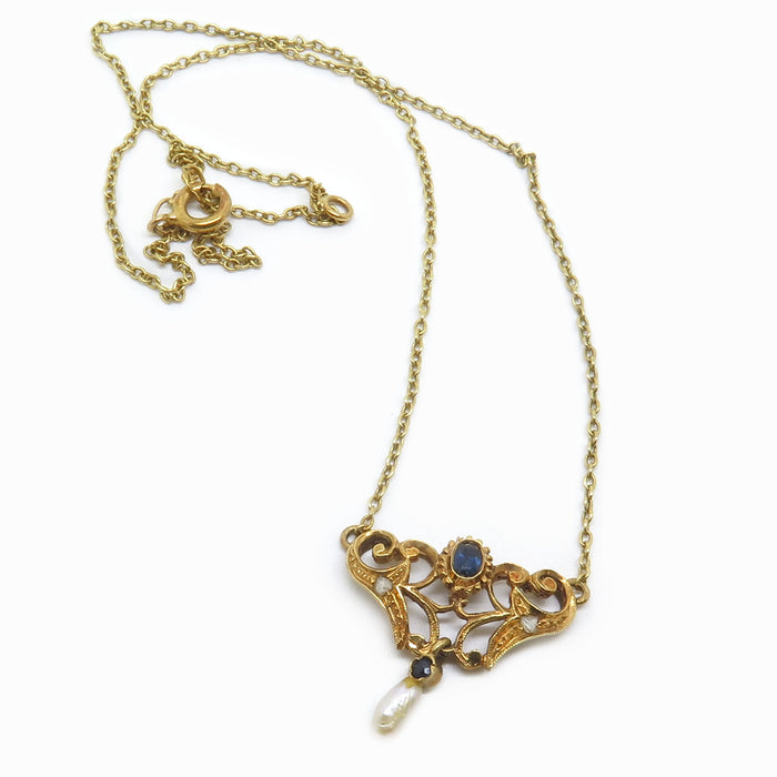 Halskette aus Roségold, Saphir und Perlen