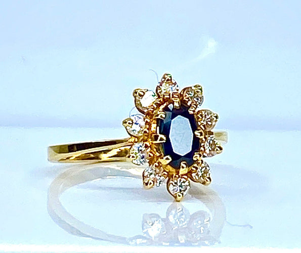 Bague 49 Bague marguerite en or jaune, saphir et diamants 58 Facettes AB655