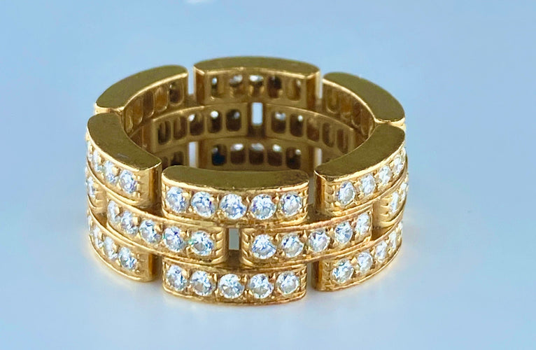 Bague 49 Bague CARTIER maillons panthère or jaune et diamants 58 Facettes AB78