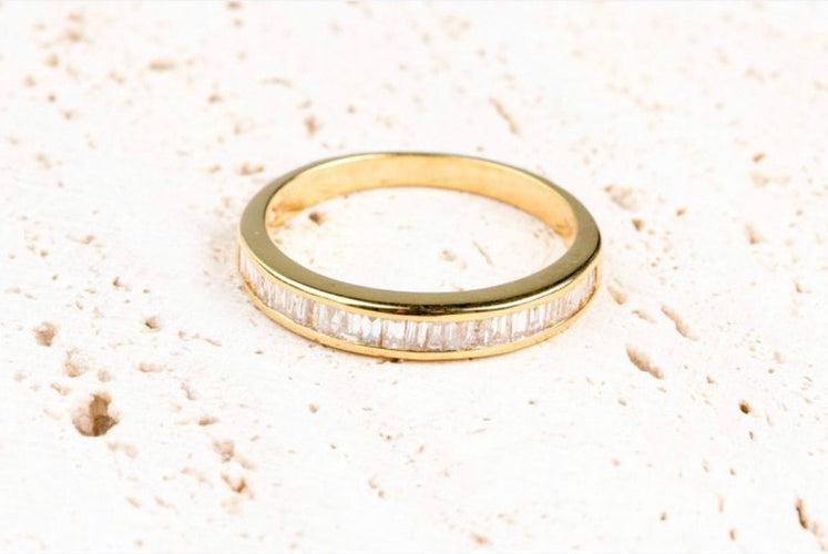 Bague 56 Bague demi-alliance en or jaune – Diamants baguette sertis rail 58 Facettes BG11189476-107