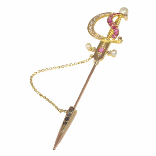 Montre Épingle en or antique en forme d'épée ornée de bijoux 58 Facettes 21092-0169