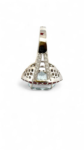 Bague 55 Bague en or blanc 18 carats , aigue-marine , diamants , rubis 58 Facettes