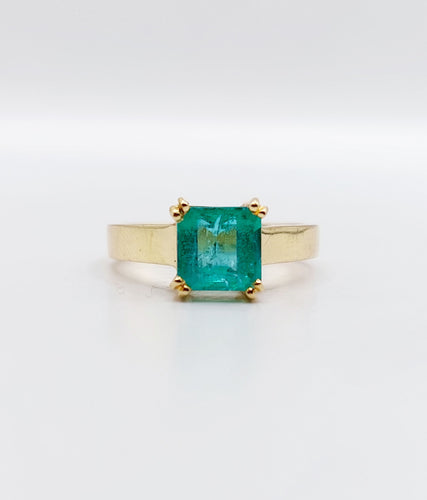 Bague 52.5 Bague solitaire Art déco en or 18k et émeraude 1,20 carat vintage 58 Facettes A06510