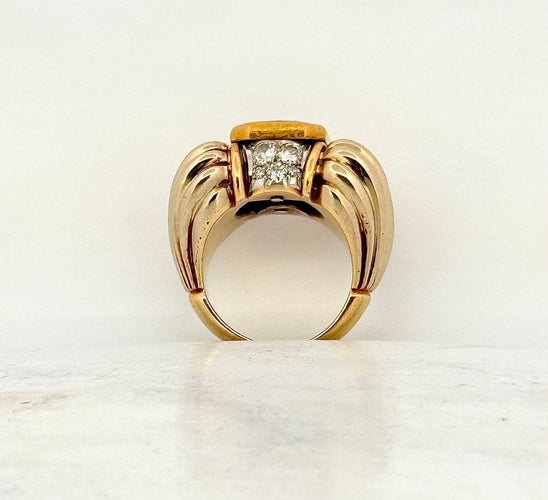 Bague 54 Bague rétro Tank en or , diamants et émeraude 58 Facettes