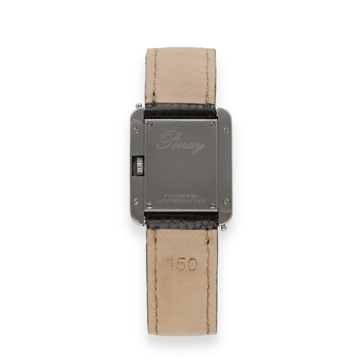 Bracelet Montre Poiray "Ma première" Dame Acier Quartz vers 2015. Bracelet lézard noir . 17 cm. 58 Facettes