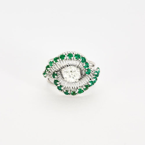 Bague 50 Bague Vintage or, platine, émeraudes et diamants 58 Facettes 1CA00000-23