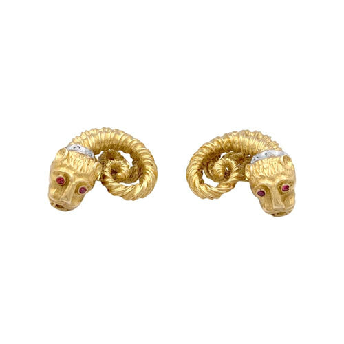 Boucles d'oreilles Boucles d'oreilles Zolotas, « Tête de Lion » deux ors, diamants et rubis. 58 Facettes 34909