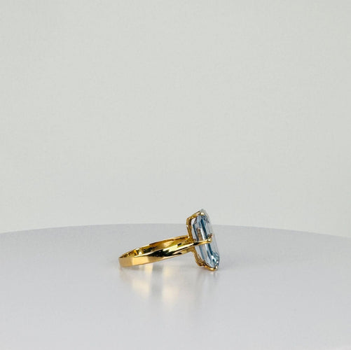 Bague 54 Bague en or jaune 14 carats avec topaze bleue taille émeraude 2 carats 58 Facettes 2508099