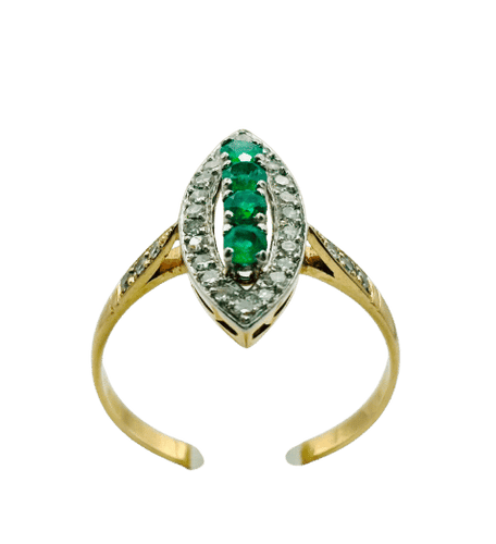 Bague Bague marquise ornée d'émeraudes et de diamants 58 Facettes 50264