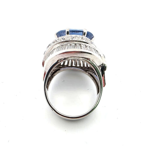 Splendido anello in oro bianco massiccio con zaffiro e diamanti 58 Facettes