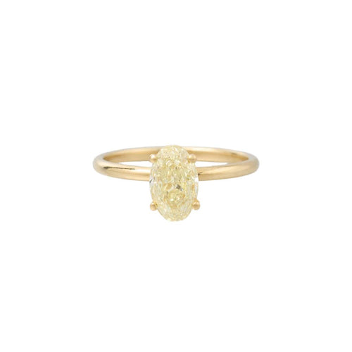 Bague 55 SOLITAIRE DIAMANT JAUNE FANCY YELLOW OVAL OR JAUNE 18K 58 Facettes