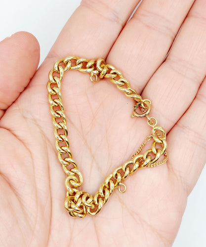 Bracelet Bracelet vintage or jaune maille gourmette et 2 anneaux pour charm 58 Facettes A06355