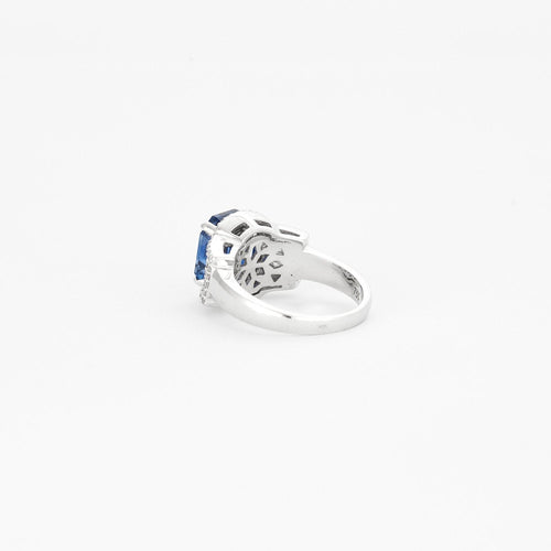 Bague 53 Bague d'inspiration Art Déco or blanc, saphir de Ceylan 58 Facettes