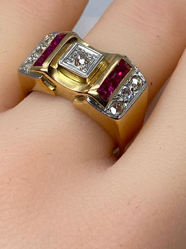 Bague 58 Bague Tank diamants & rubis synthétiques 58 Facettes