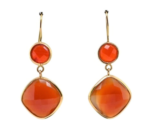 Boucles d'oreilles Boucles d'oreilles pendantes en or jaune 18 carats et agate rouge 58 Facettes