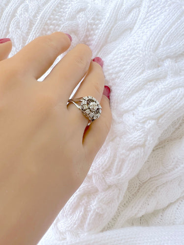 Bague ancienne diamants or gris 18K et platine 950/1000 58 Facettes 1750