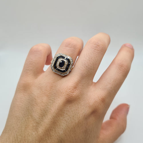 Bague 54 Bague or jaune saphirs et diamants 58 Facettes