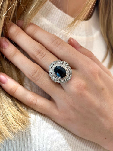 Bague 50 Bague Art Déco saphir et diamants platine 58 Facettes